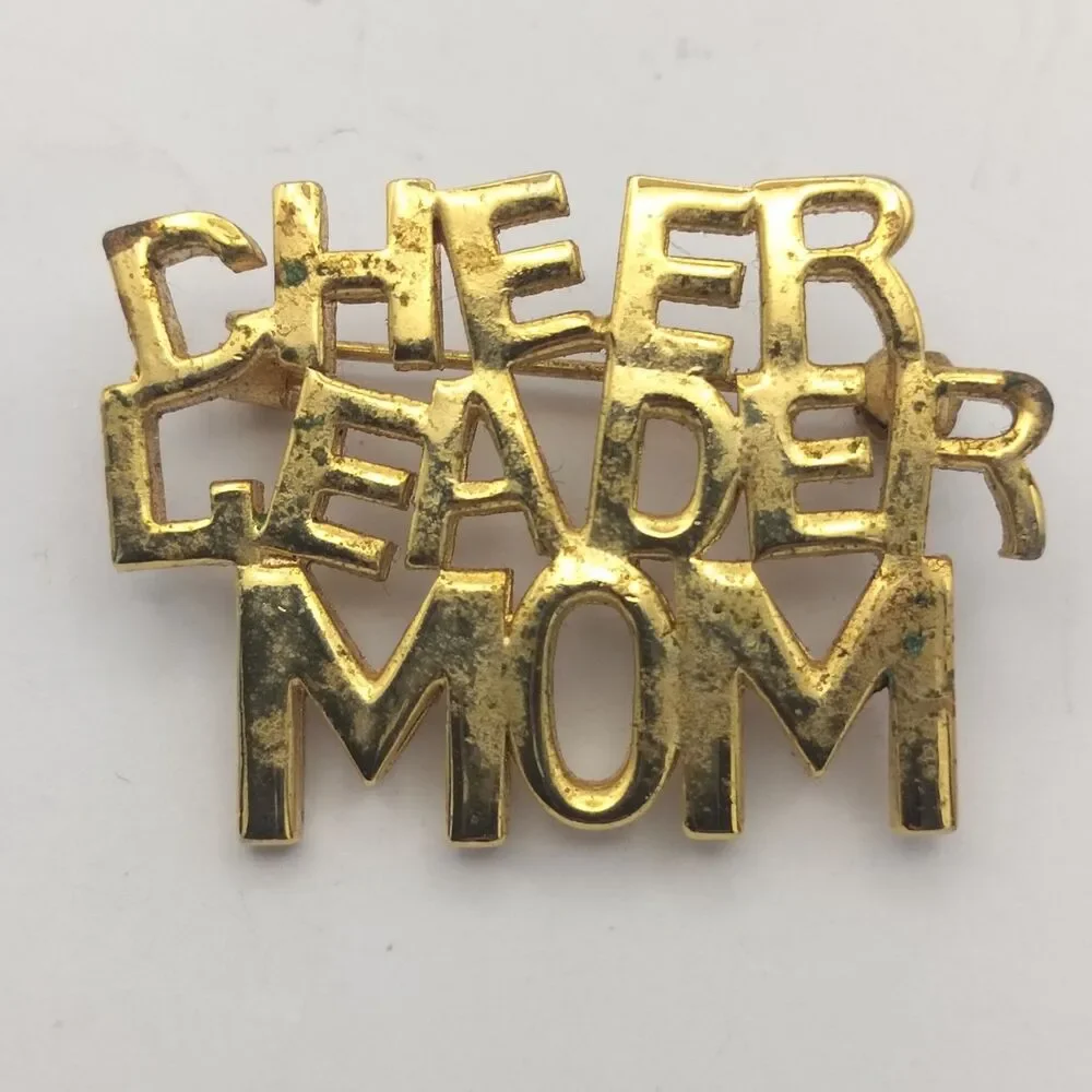 Vintage Gold Tone CHEER LEADER MOM Pin Brooch Mother Sports Fan Jewelry